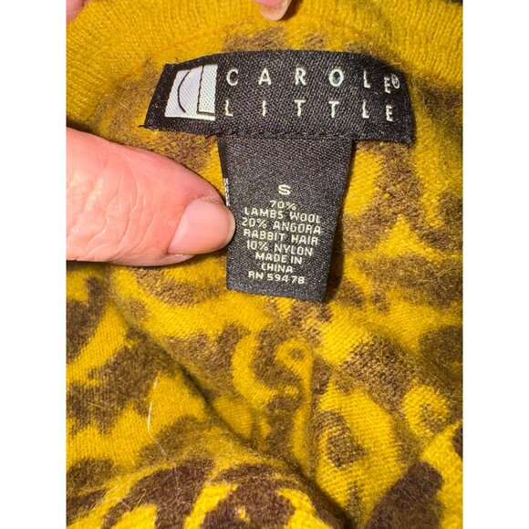 Carol Little Lambs Wool Angora Cardigan Mustard Yellow Brown Paisley Sweater S - Picture 7 of 9